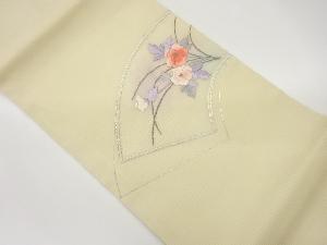 絽銀駒刺繍地紙に草花模様名古屋帯